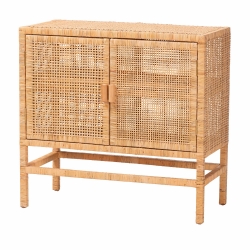 bali & pari Vivan Natural Rattan Storage Cabinet - 2-Tier Handwoven Wicker Accent Cabinet with Double Doors and Elevated Base, Natural Brown